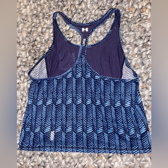 Under Armour Blue Patterned Pocket Tank With Mesh Back Size Large - Picture 2 of 4